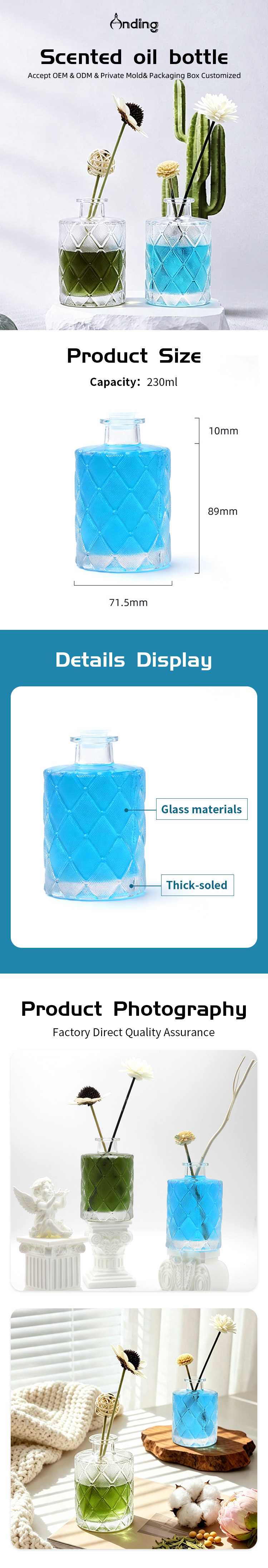 Anding 230ml Cylinder Custom Empty Room Fragrance Aromatherapy Bottle Home Glass Reed Diffuser Bottle Luxury