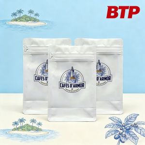 Custom Printed  Stand up Coffee Pouch with Resealable Zipper Top for Artisanal Coffee Retail Packaging Plastic Bags Custom Logo