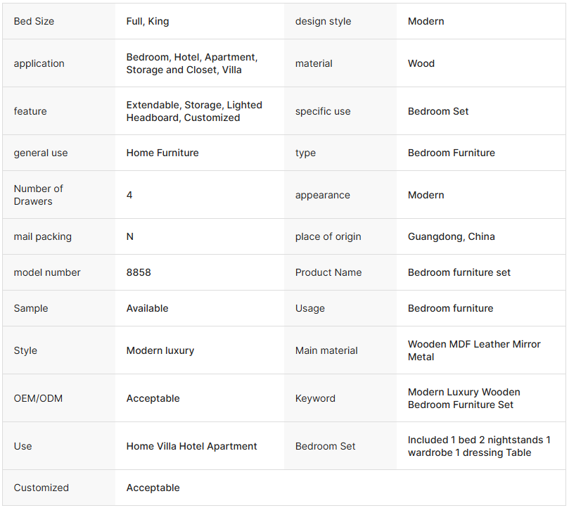 Ensembles de chambre à coucher king size en bois de luxe de style turc, lit double rembourré, chambre moderne, cadre en bois, ensemble complet de meubles de chambre à coucher
