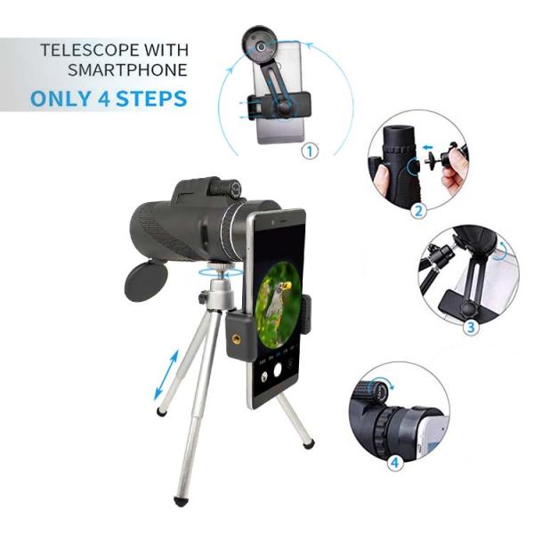 Monocular сигнала телеобъектива 40X60 взрослых располагаясь лагерем водоустойчивый с держателем смартфона
