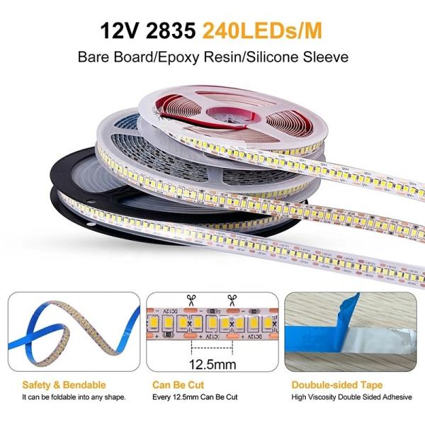 Faixa LED à prova d'água 12V 24V Branco Branco Quente 2835 120LEDs/m para Decoração de jardim ao ar livre