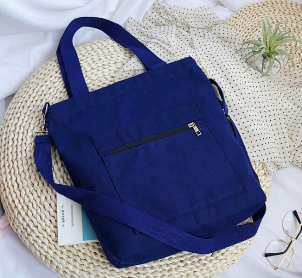 Pink Blue Shoulder Tote Bag Black Pockets Long Handles Ecological All Season