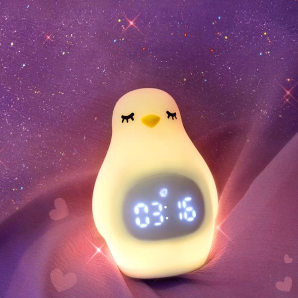 Penguin Electronic Table Alarm Clock Children Bedroom Silicone Night Light Kids Sleep Trainer
