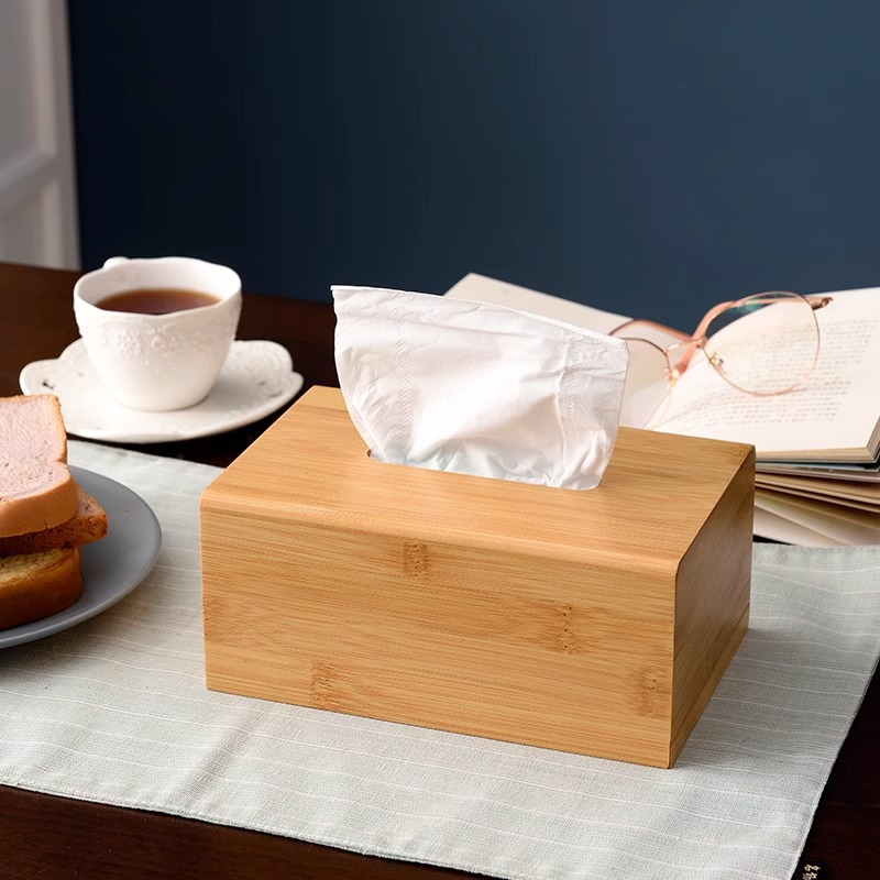 Modern Design Custom Logo Bamboo Tissue Box Hotel Amenity Storage Organizer Wood Dispenser for Advertising Gift Bulk