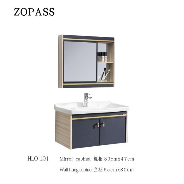 Gray Blue 80cm Solid Wood Bathroom Cabinets Floor Mounted Vanity