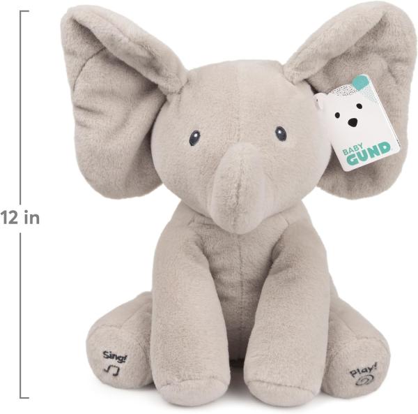 GUND Bebê Animado Flappy O Elefante Plush, Cantando Brinquedo de Bebê de Animais Recheados para Idades 0 e Mais, Cinza, 12