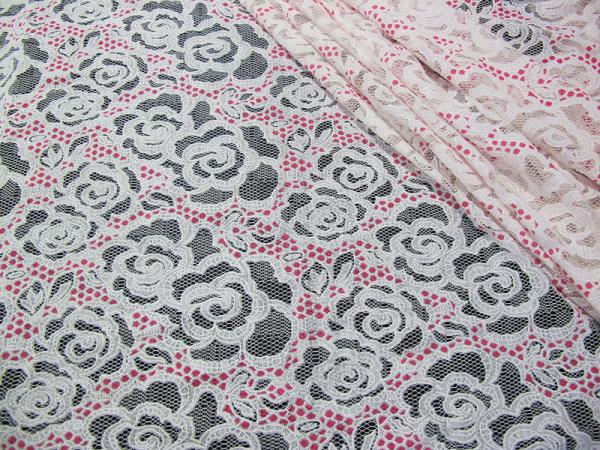 White Cotton Polyester Lace Fabric Rose Print for Lingerie / Bra(CY-DK0033)