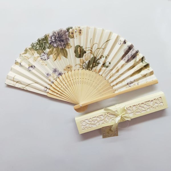 Abanico De Madera De Mano Red Floral Fabric Customized Hand Fans Wedding Favors Foldable Hand Fans