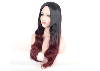 Black To Wine Red Colored Synthetic Wigs Long Natural Wavy Smooth Feeling
