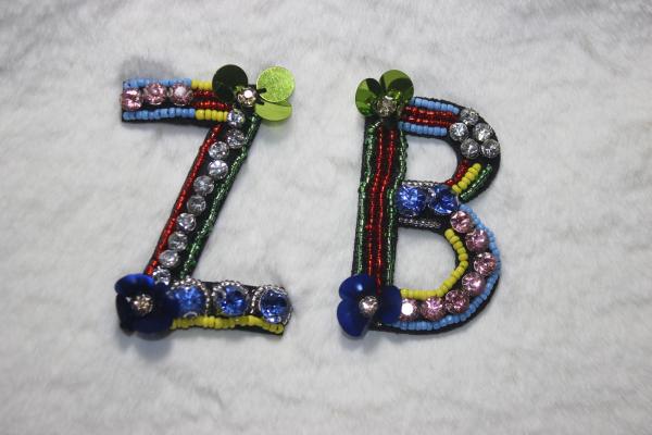 Letter patches Glass strass beads with sequins handmade patches