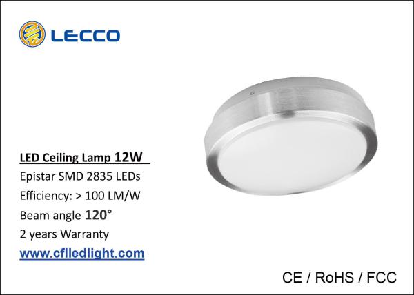 6400 K High Power LED Ceiling Lamp Round Shape 12W Aluminum Frame