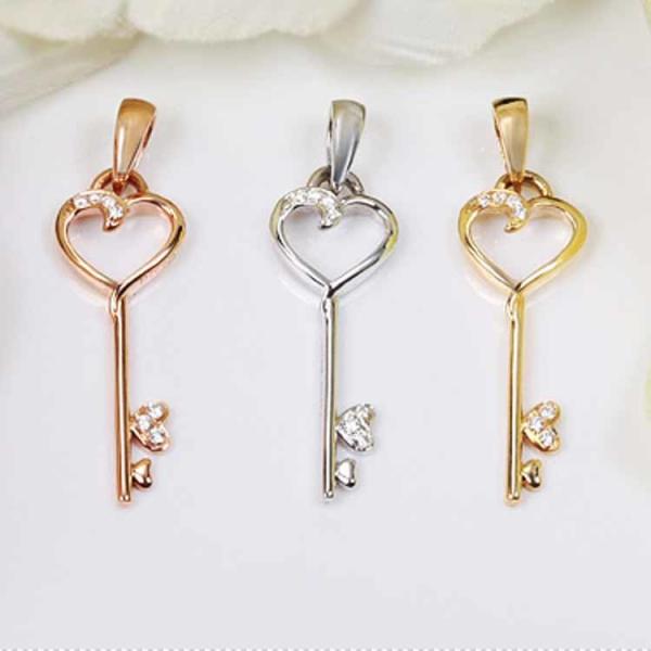 18K Rose Gold White Gold Yellow Gold Key Pendant with Diamonds (GDN014)