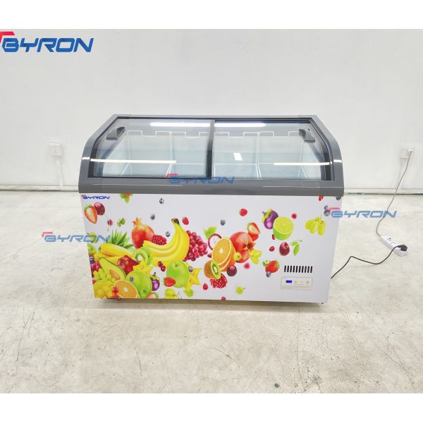 Curved Glass Sliding Door Island Freezer Commercial Deep Frozen Display Freezer
