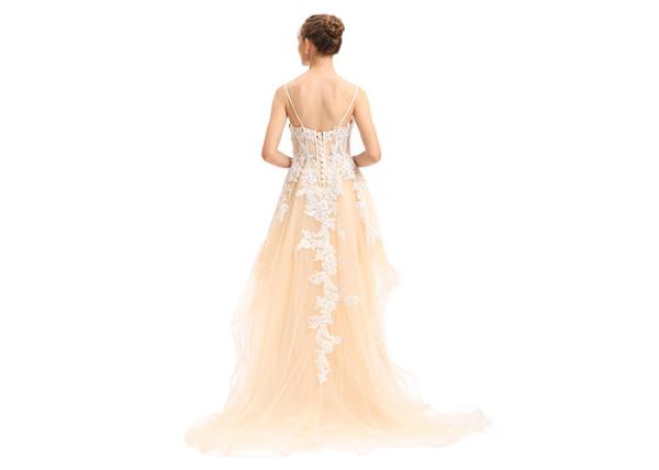 Ladies Shoulder - Straps High Low Prom Party Dress With Embroidery Decor