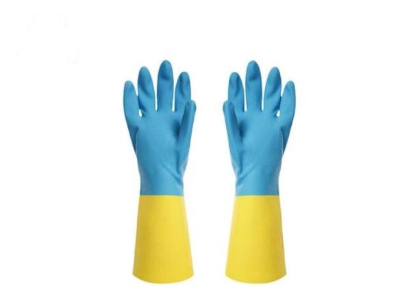 Bicolor Industrial Neoprene Chemical Gloves Heat Resistant Flock Lined Latex Gloves