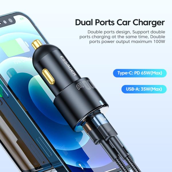 PD Typc C USB A EV Car Chargers Quick Charging 60W 66W For 12V 24V EV Car