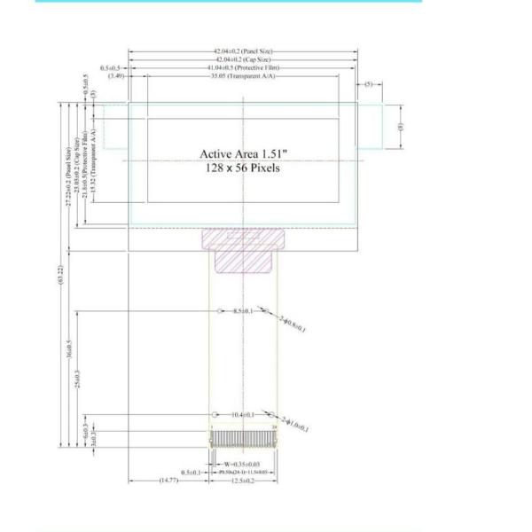 1.5 дюймовый прозрачный OLED дисплей, разрешение 128x64, 12 PINS 3/4 SPI I2C интерфейс