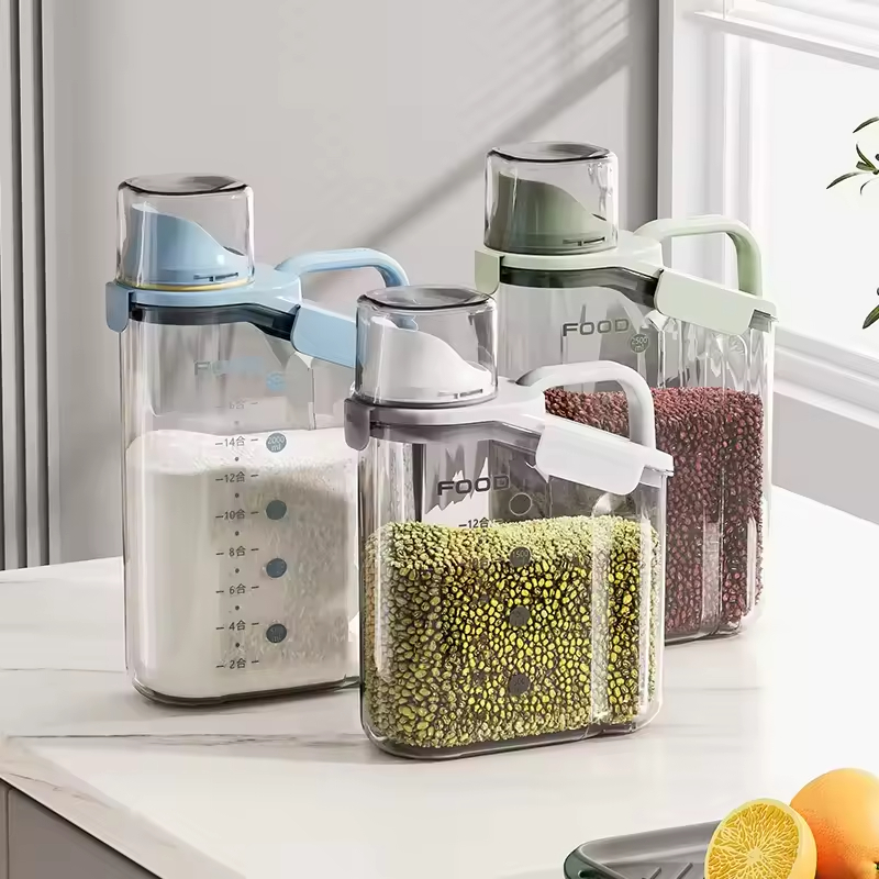 New Arrival Measurement Scale Clear Acrylic Grain Dispenser Airtight Moisture-Proof Food Storage Container for Rice Cereal Oats