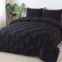 Popularity Stock 90GSM 3 Pieces Pintuck Cover Soft Microfiber Bedding Set All-Season Customized Zipper Closure