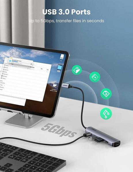 Adaptateur USB C Hub 4K 30Hz Adaptateur USB C à HD-MI 4 Ports USB 3.0 Adaptateur multiport de type C Transfert de données haut débit