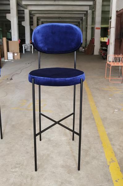 Elegant Iron Metal Base Navy Blue Fabric Bar Chair for Club Bar