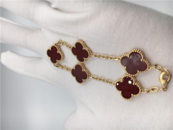 Vintage personalizado 18k Rosa Ouro Bracelete Van Cleef Arpels com cornalina vermelha