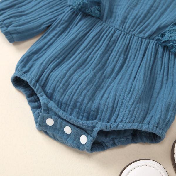 Wholesale baby summer Lace Ruffled muslin Buttons baby bodysuit with headwrap set