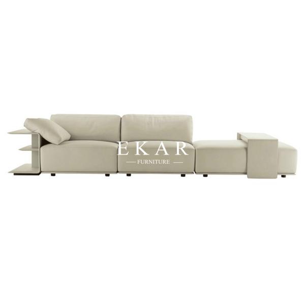 European Modern Style World Class Living Room Furniture Off-white and Brown Fabric and Leather Sectional Sofa Sets