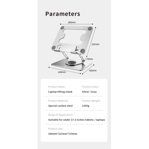 360 Degree Rotatable Alloy Heat Dissipation Laptop Tablet Stand for 11-17'' Notebook Compatibility and Durable Design