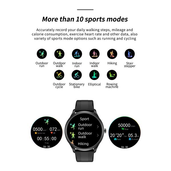 Музыкальный плеер Мужские наручные ЭКГ Смарт-часы 240 * 240 Экран 316L Корпус из нержавеющей стали