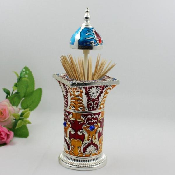Shinny Gifts New High Quality Metal European Roman Style Column Shaped Toothpick Holder