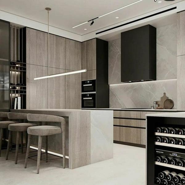 Armoire de cuisine australienne en bois modulaire en mélamine en bois de luxe Armoires de cuisine modernes pour villa