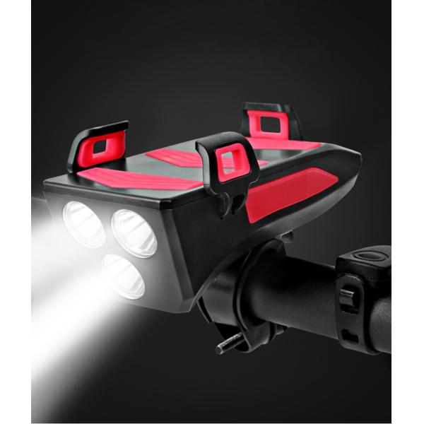 USB Rechargeable LED Bike Headlight Bike Horn Phone Holder Powerbank for Night Riding