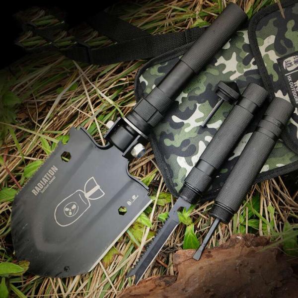 Multifunctional Tactical Engineer Shovel Toughness Alloy Black Blade L67cm