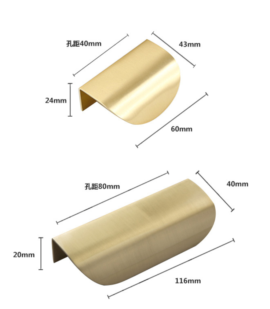 Solid Brass Golden Edge Pull Handle Brass Drawer Shell Cabinet  Pull for Kitchen Bedroom