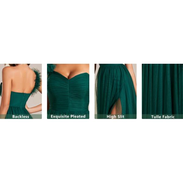 Exquisite One-shoulder Sweetheart Ruffled A-line Zipper Pleated High Slit Burnt Orange Tulle Evening Dress
