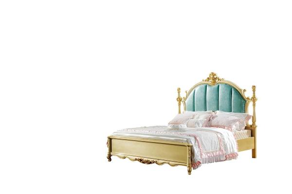Antique Luxury Wooden Frame Design Upholstered Leather Carving King Size Bed