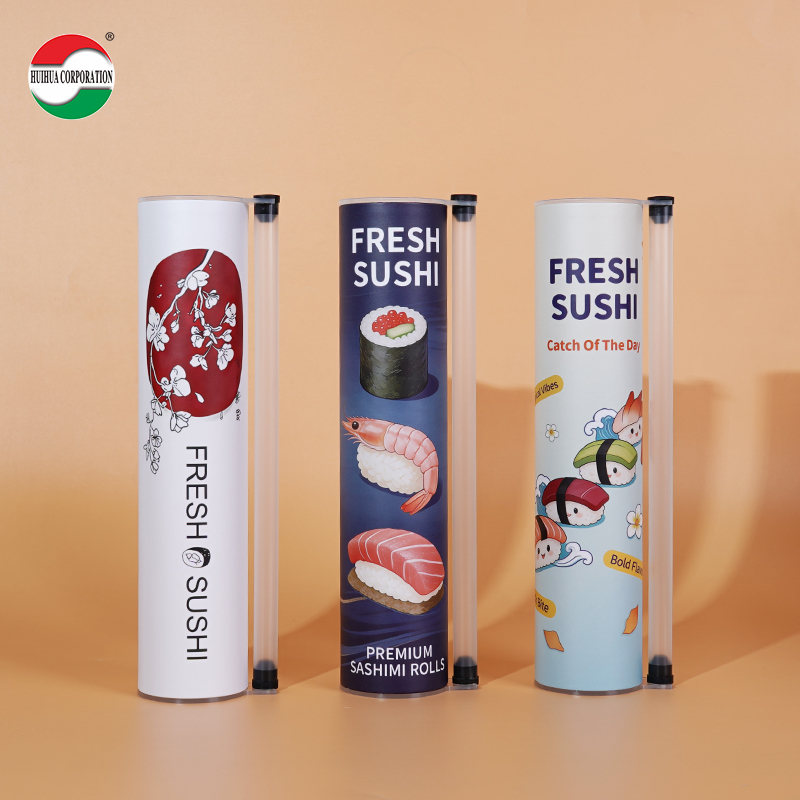 Custom Printed Push Up Sushi Paper Tube Packaging Food Grade Cylinder Can With Soy Sauce Tube Holder