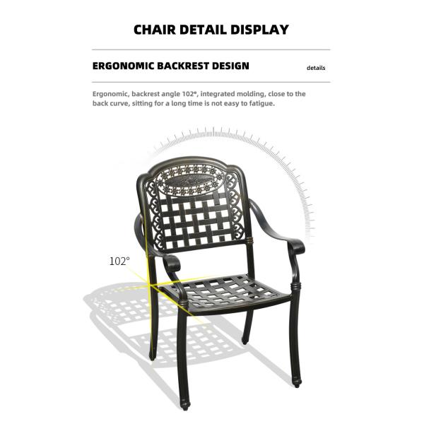 Garden Terrace Balcony Cast Aluminium BBQ Grill Rectangular Table and Chair Set 1.5M