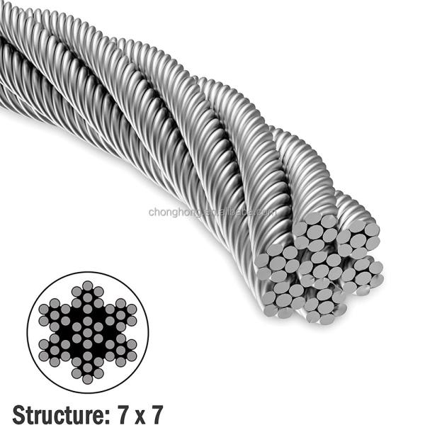 Cable d'aéronef en acier inoxydable T316 7x7 câbles en acier pour système de garde-corps de pont 7 * 7 1/8 Diamètre de câble en fil de fer 1/4 pouce