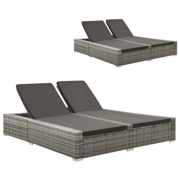 2022 New Design Patio Garden Outdoor Furniture Backrest Adjustable Poly Rattan Double Sun Lounger Sun Bed Daybed