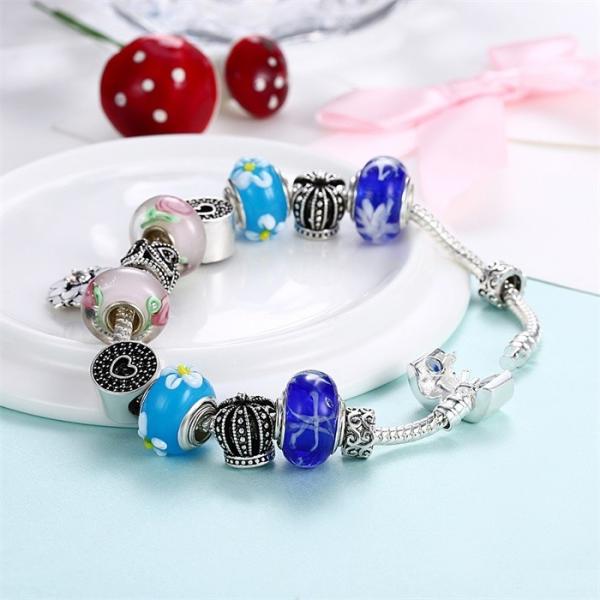 SJ New Arrival Jewelry SJPDRH051 Sakura Pendant Love Heart Round Colorful Charming Glaze Beads Bracelet as Gift for Girl