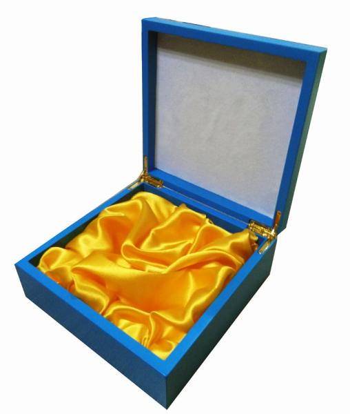Wooden Storage Box, Gift Box, Blue Lacquered, Gold Satin Lining, Customized Design & Logo Welcomed