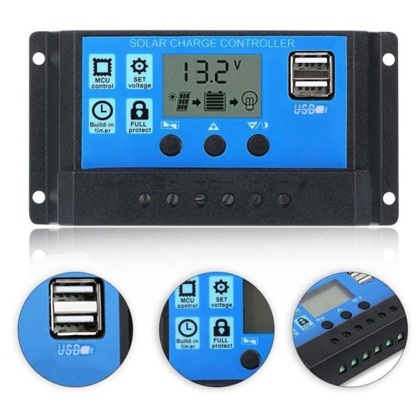 12V 24V 30A 20A 10Amp PWM ソーラーチャージコントローラ 2 USB 5V 2A MCU コントロール