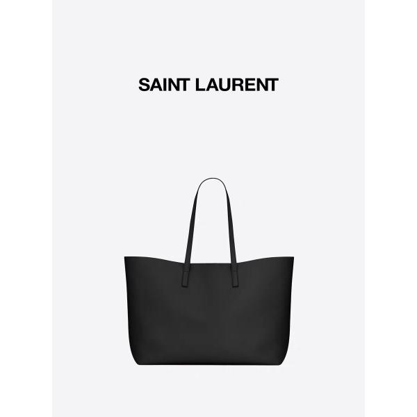 1.4lb Textured Leather Branded Ladies Handbag Black YSL Calfskin Bag East West