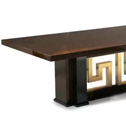 Italian Style Luxury Living Room Furniture Titanium Gold Leg Burl Mesa Dining Table