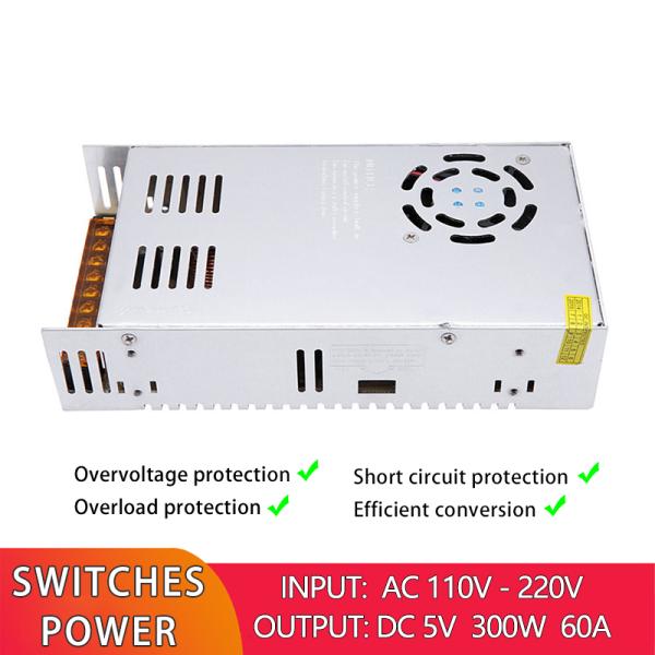 Переключая электропитание 5V 300W 60A освещая AC 110V 220V трансформатора к DC переходник конвертера 5 вольт