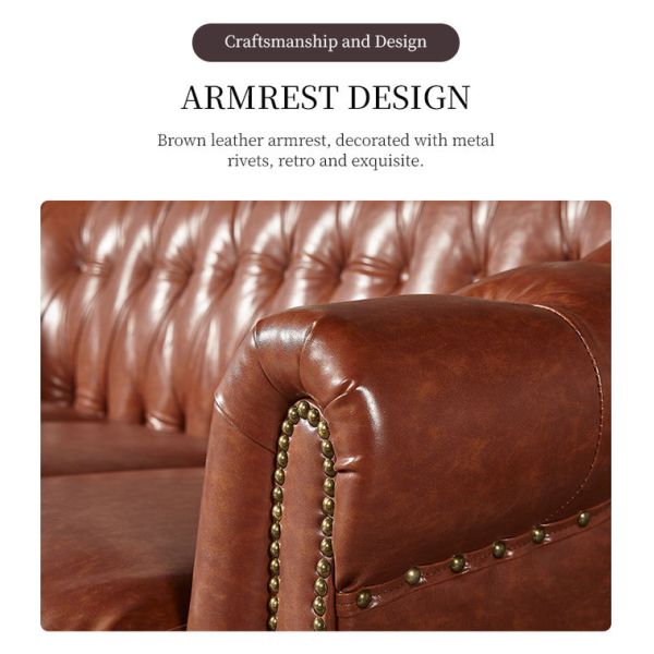 Nidea #8898 Traditional Genuine Leather Chesterfield Arm Set Sofa Sponge Filled Cushions for Living Room Hotel Workshop Luxury Furniture