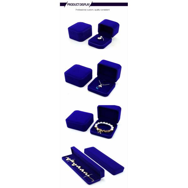 Blue Flocked Jewelry Velvet Box Bracelet / Ring Glossy Varnishing Gift Boxes