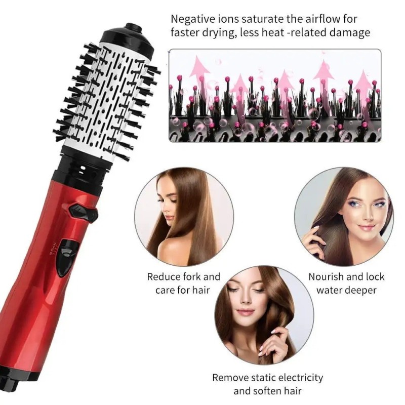 Electric 3-in-1 Hot Air Styler & Rotating Hair Dryer with Negative Ionic Technology for Dry Hair Curls & Straightens Hotel Use